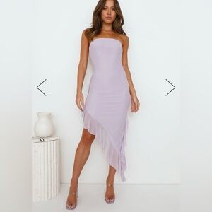 SOCIAL STATUS STRAPLESS MESH FRILL MIDI DRESS LILAC - with Tag